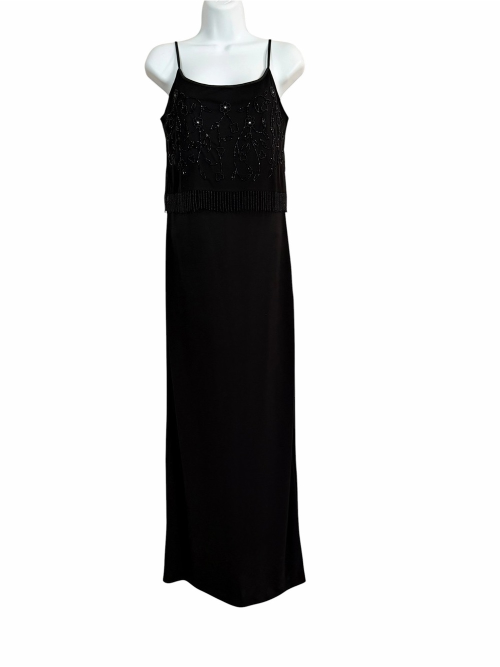 Vintage Betsy & Adam Black Classic Spaghetti Strap Formal Gown Size 8 Beaded Y2K